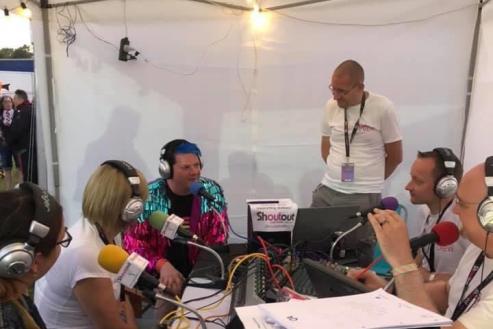Daryn Carter interviewing with ShoutOut Radio at Bristol Pride
